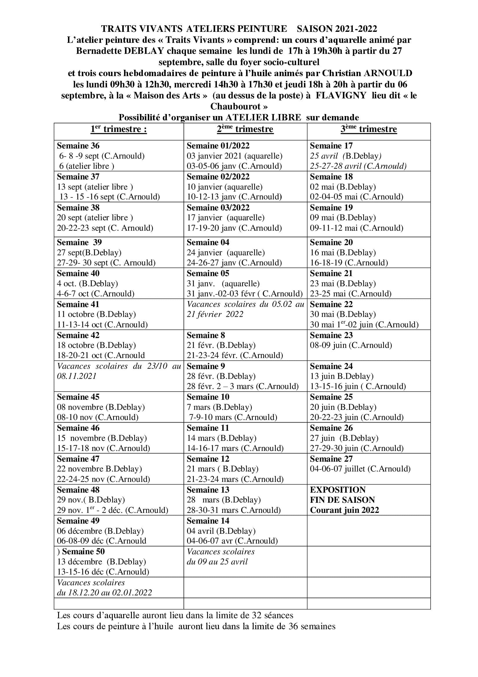 calendrier peinturer2021 2022